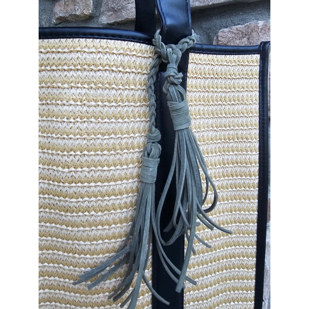 SMOKY OLIVE Braided Genuine Leather Bag Charm * Double Tassel * Wrap for Purse